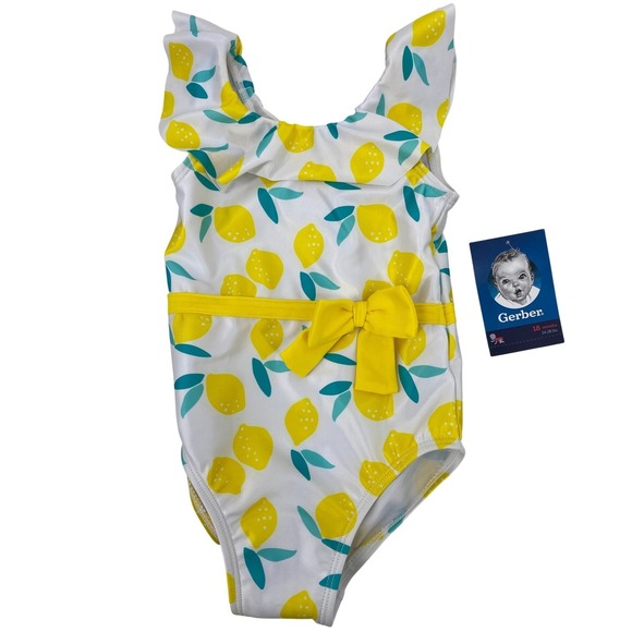 Gerber Baby Girls Lemon Print One Piece Swimsuit, 18 Months, NWT - Picture 1 of 4